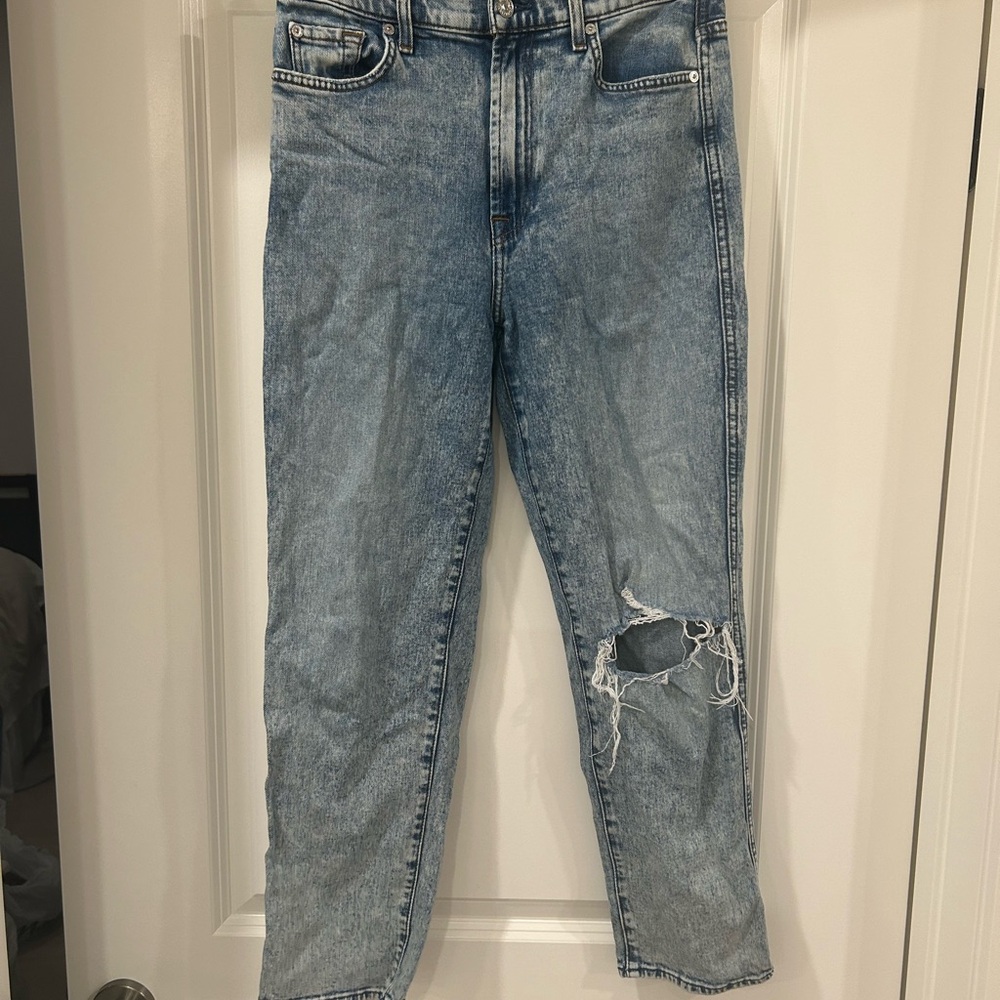 7 For All Mankind Light Blue Distressed Straight Leg Jeans